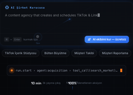 Braavolabs AI Şirket Kurucusu: tek bir komutla çok-ajanlı bir ekip kuruluyor.