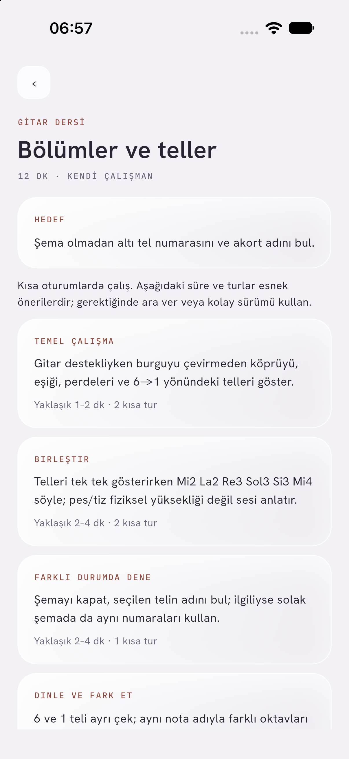 Ostinato yazılı gitar dersi, iOS geliştirme sürümü. Öğretim veya mikrofon doğruluğu ölçümü değildir.